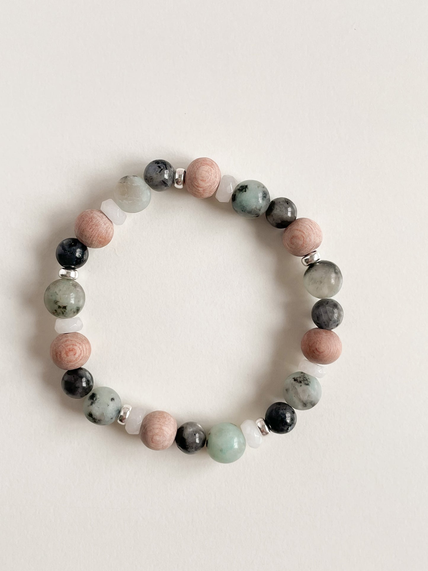 L'ULTIMO BRACELET - LARVAKITE/KIWI JASPER/WHITE JADE/ROSE WOOD