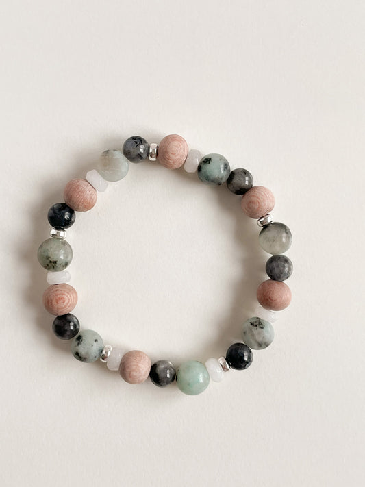 L'ULTIMO BRACELET - LARVAKITE/KIWI JASPER/WHITE JADE/ROSE WOOD