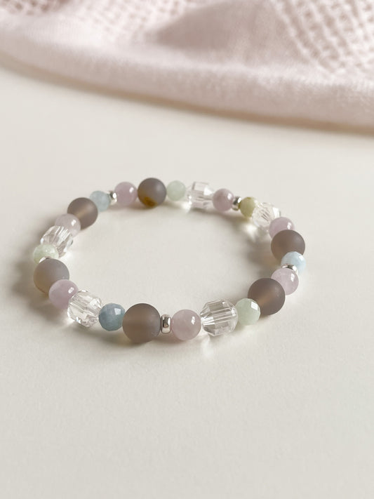 L'ULTIMO BRACELET - KUNZITE/MORGANITE/GREY AGATE/CLEAR QUARTZ