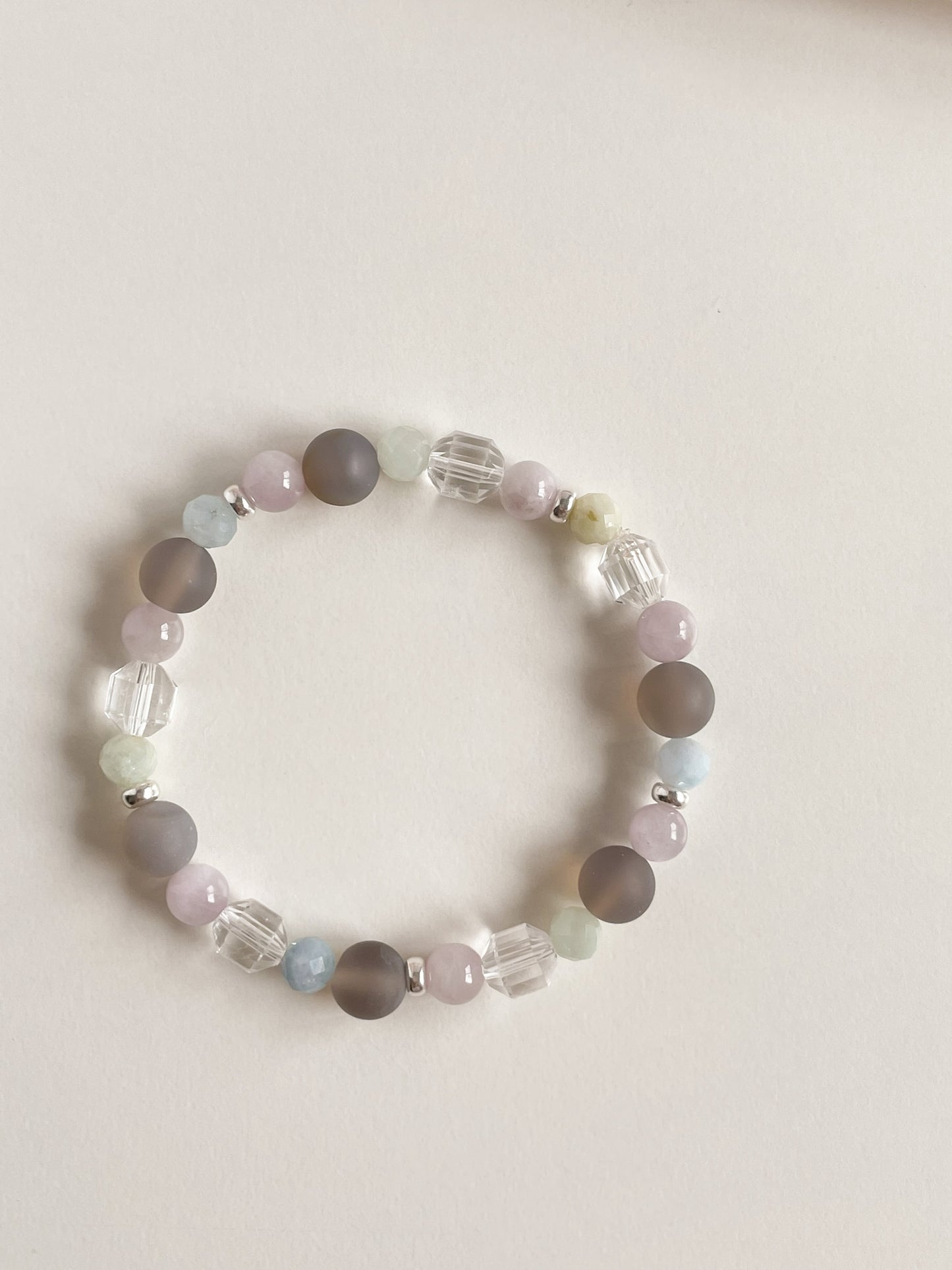 L'ULTIMO BRACELET - KUNZITE/MORGANITE/GREY AGATE/CLEAR QUARTZ