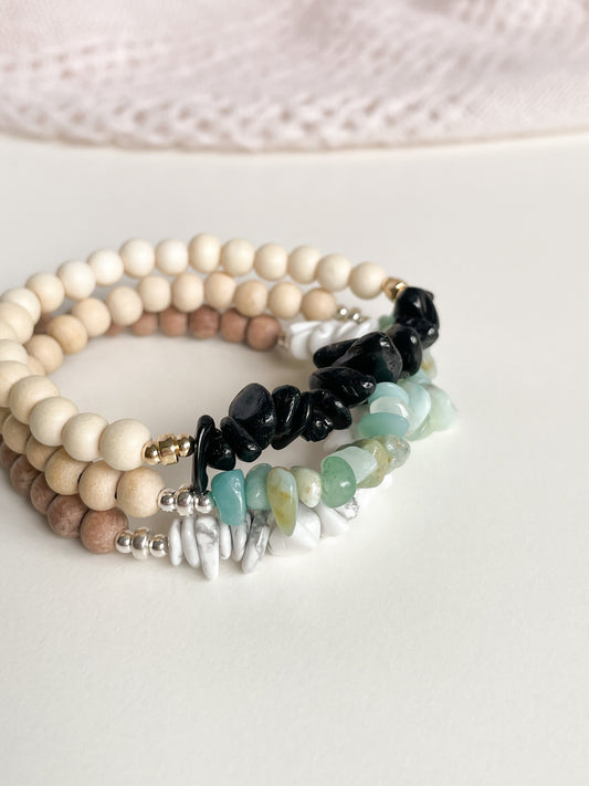 WOOD & GEMSTONE AROMATHERAPY BRACELET - 6MM