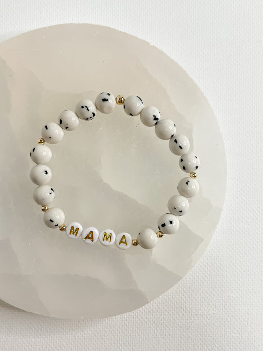 LETTER BEAD BRACELET - DALMATIAN JADE 8MM