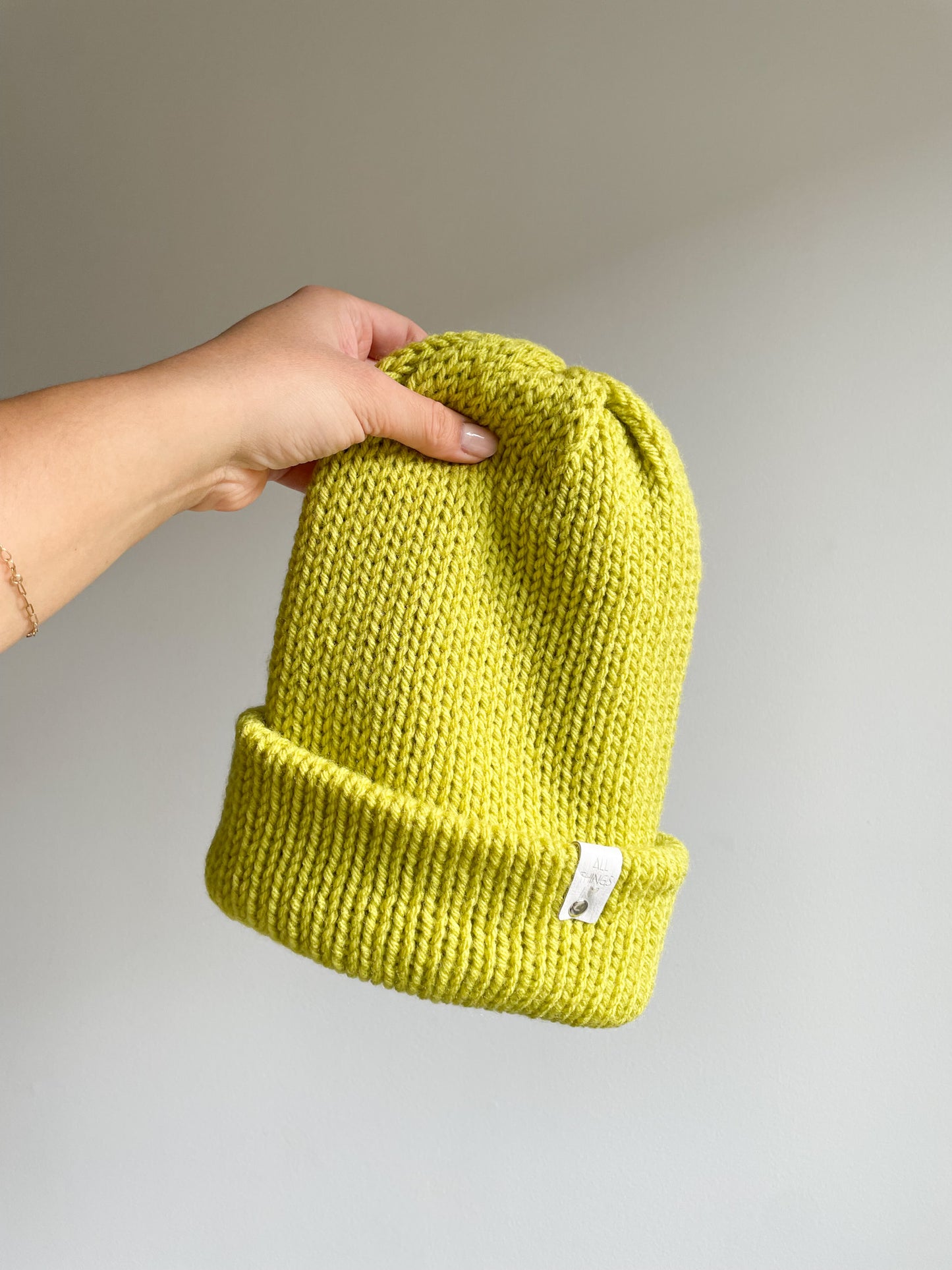 READY TO SHIP - BRIM BEANIE in LIME, SIZE CHILD/ADULT