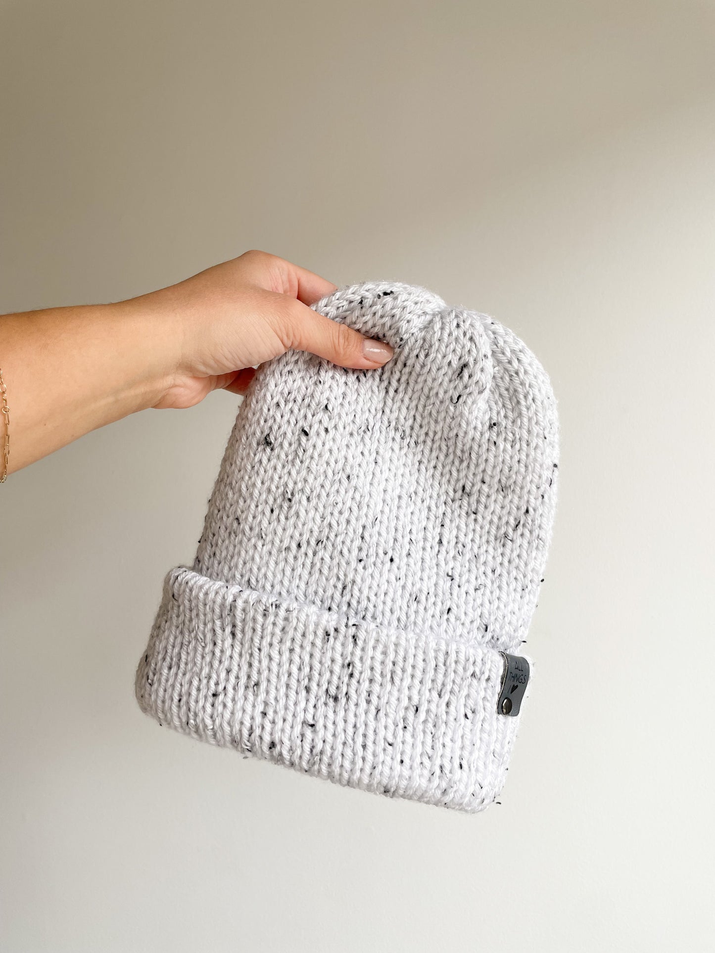 READY TO SHIP - BRIM BEANIE in WHITE SPECKLE - 3 SIZES