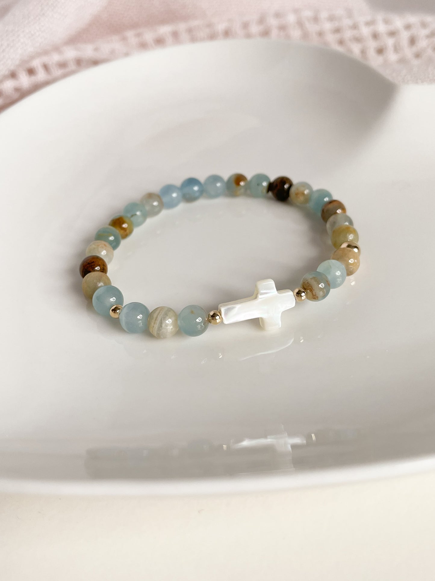 CROCIFISSO BRACELET - BLUE ONYX 6MM