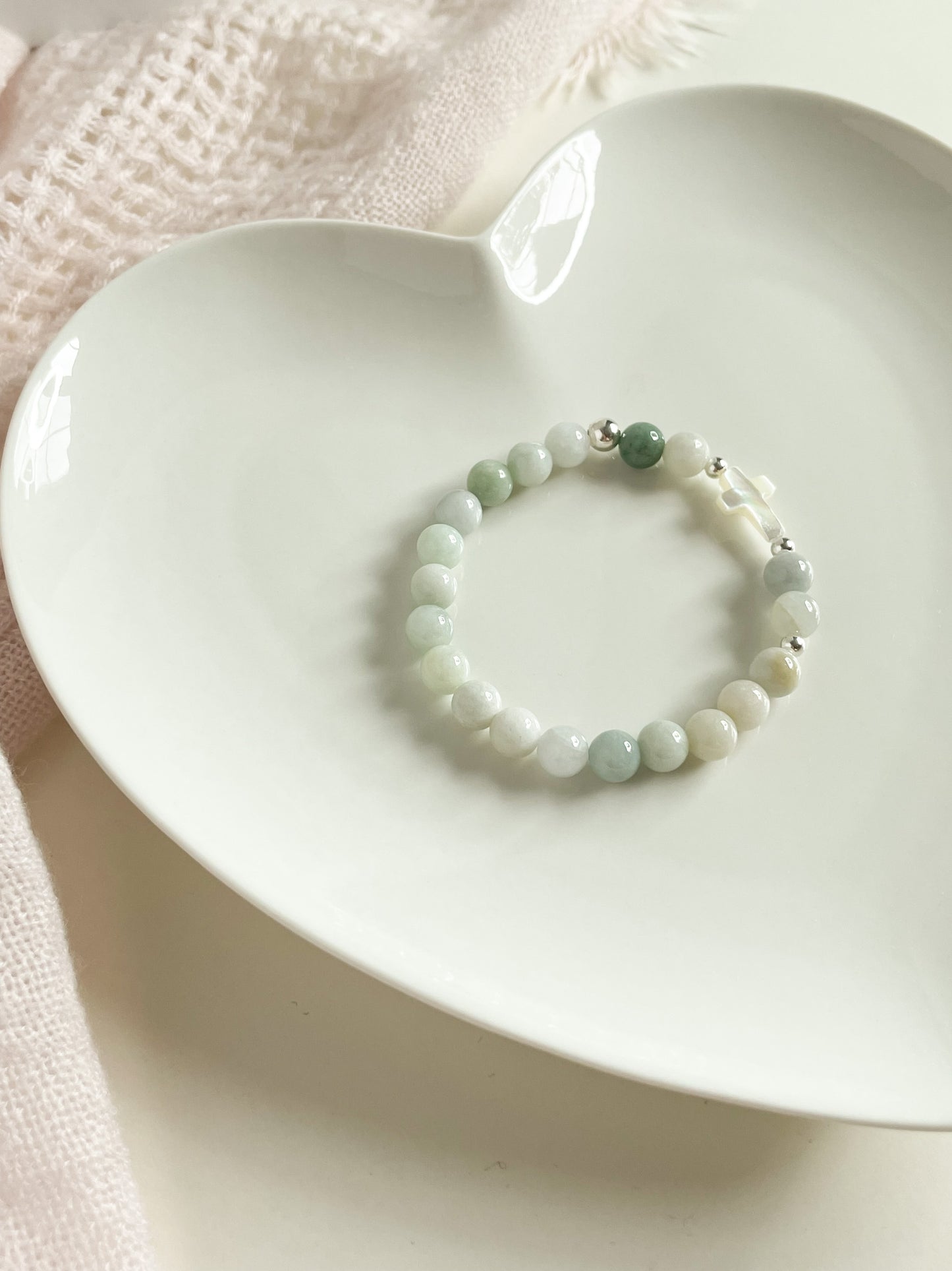 CROCIFISSO BRACELET - BURMA JADE 8MM