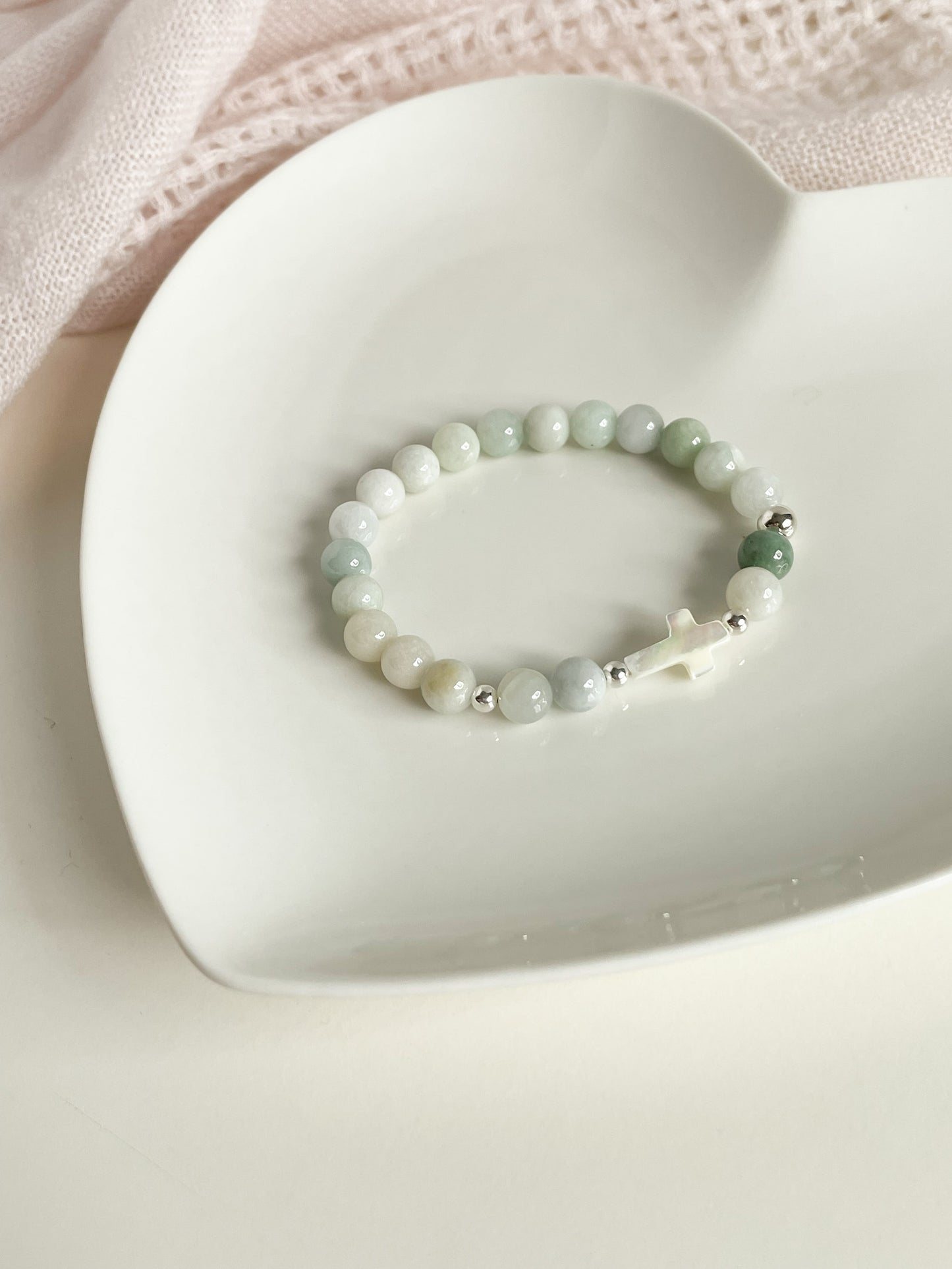 CROCIFISSO BRACELET - BURMA JADE 8MM