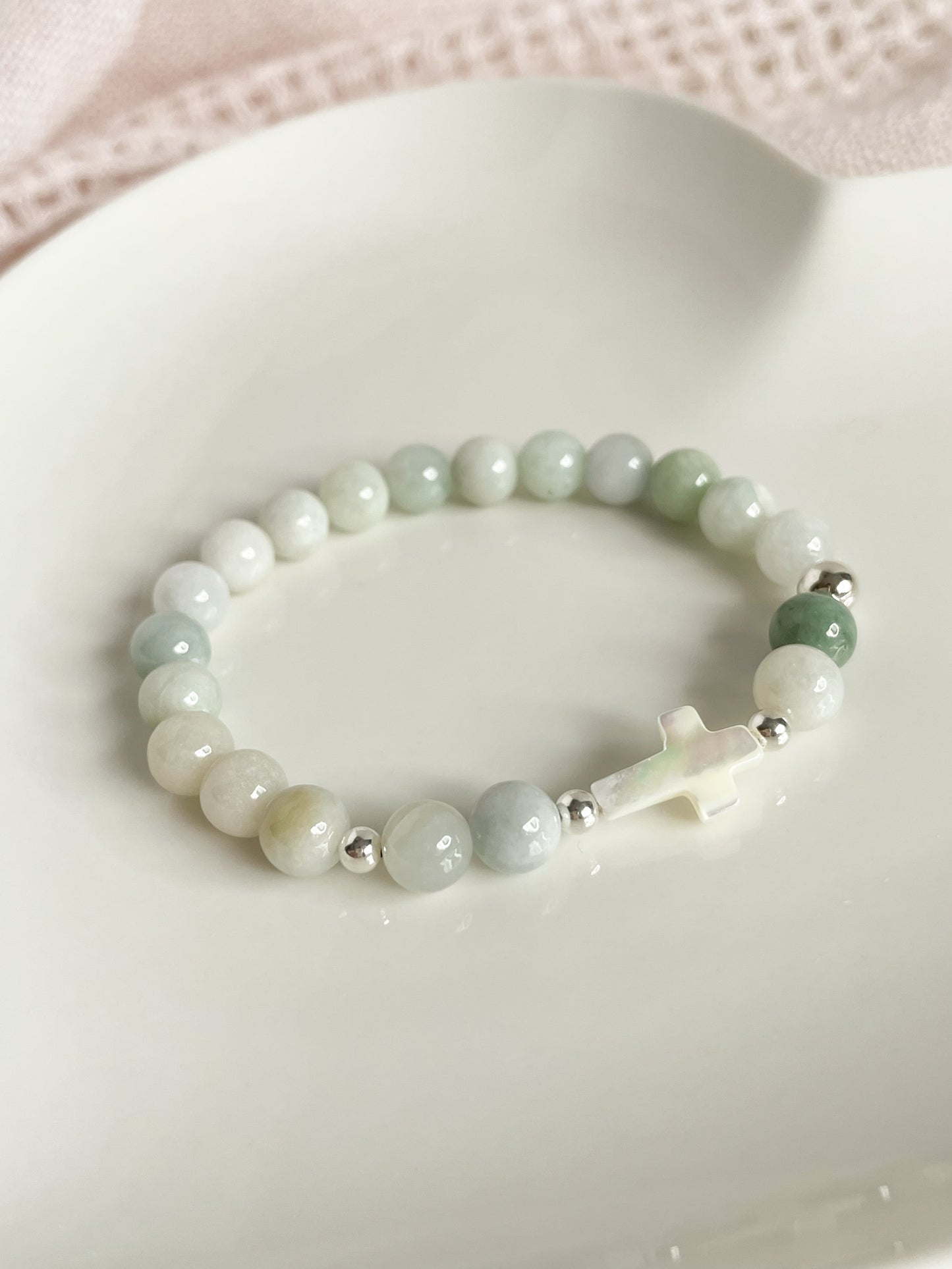 CROCIFISSO BRACELET - BURMA JADE 8MM