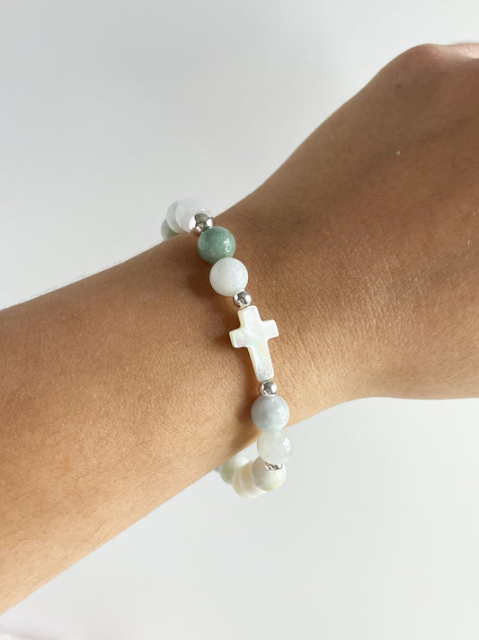 CROCIFISSO BRACELET - BURMA JADE 8MM