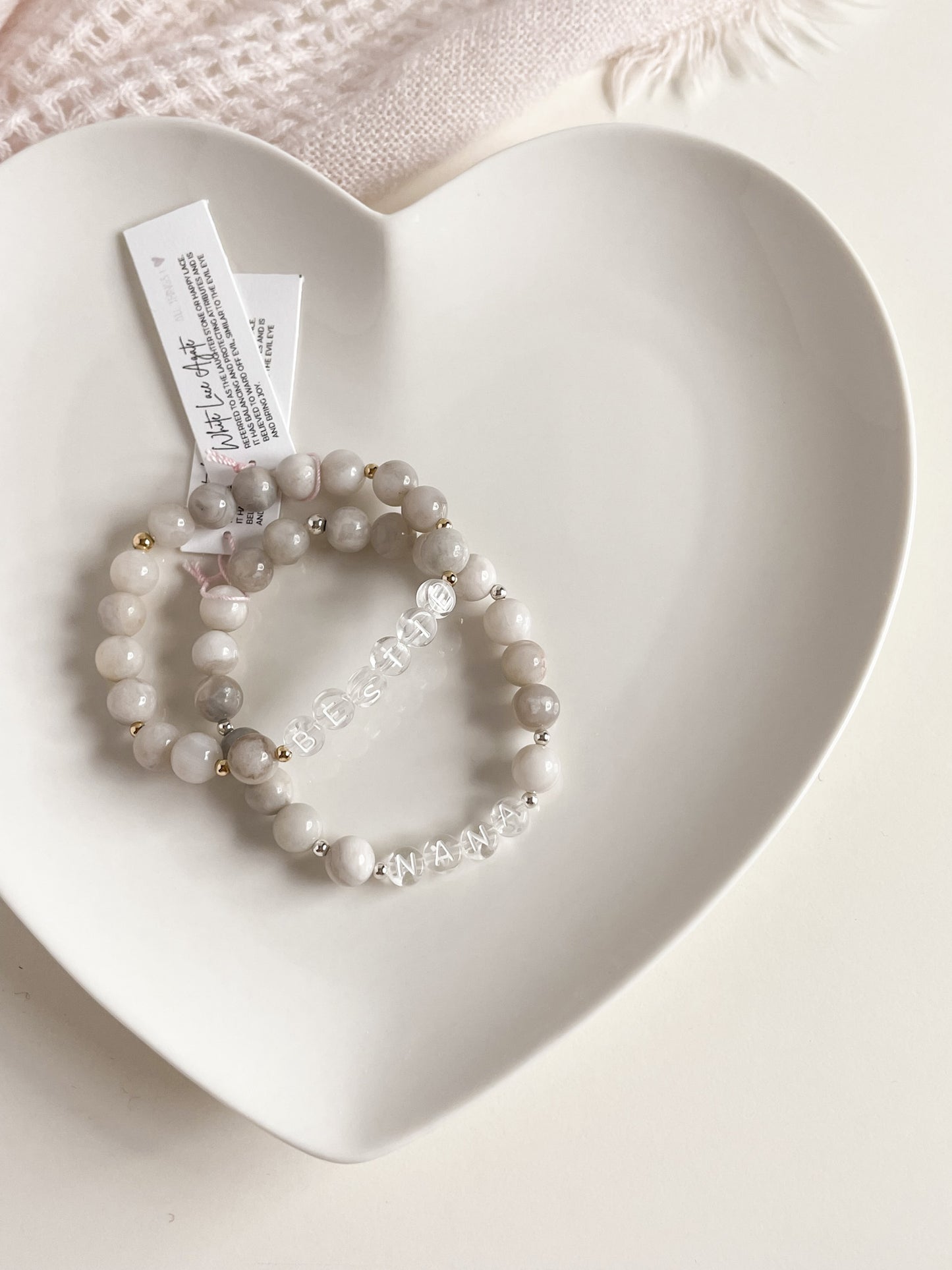 PERSONALIZE YOUR OWN BRACELET - WHITE LACE AGATE 8mm