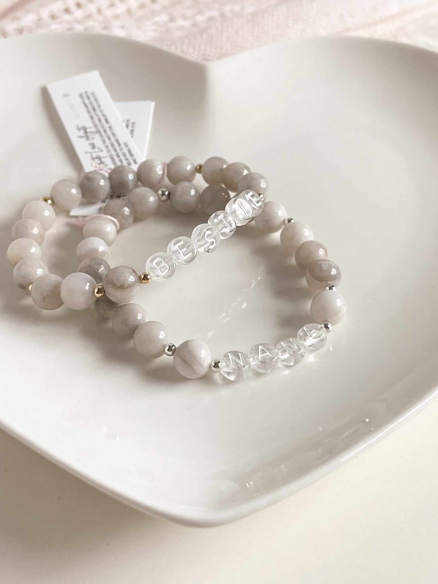 PERSONALIZE YOUR OWN BRACELET - WHITE LACE AGATE 8mm