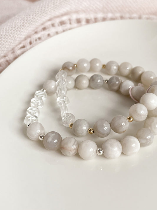 PERSONALIZE YOUR OWN BRACELET - WHITE LACE AGATE 8mm