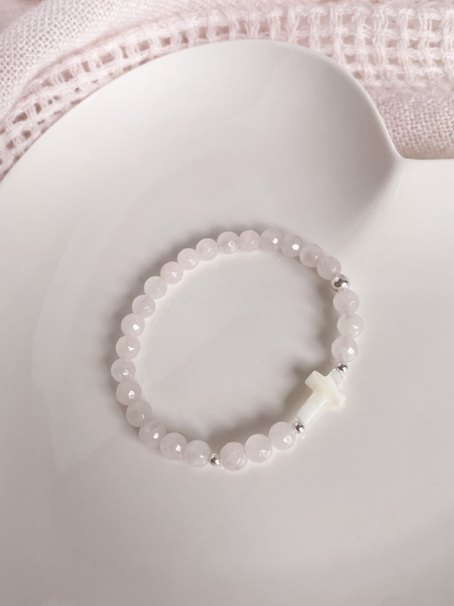 CROCIFISSO BRACELET - ROSE QUARTZ 6MM