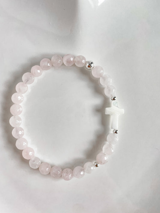 CROCIFISSO BRACELET - ROSE QUARTZ 6MM