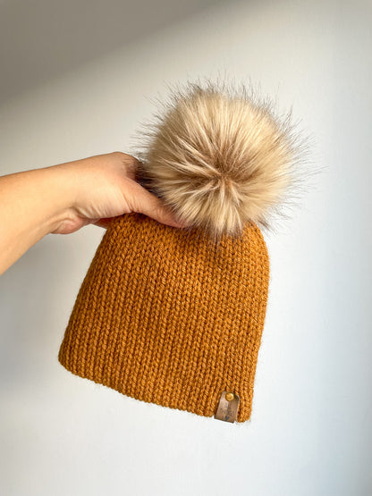 READY TO SHIP/PICKUP - HONEY DOUBLE KNIT POM BEANIE, 2 SIZES