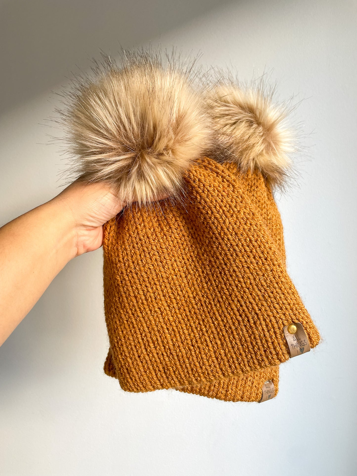 READY TO SHIP/PICKUP - HONEY DOUBLE KNIT POM BEANIE, 2 SIZES