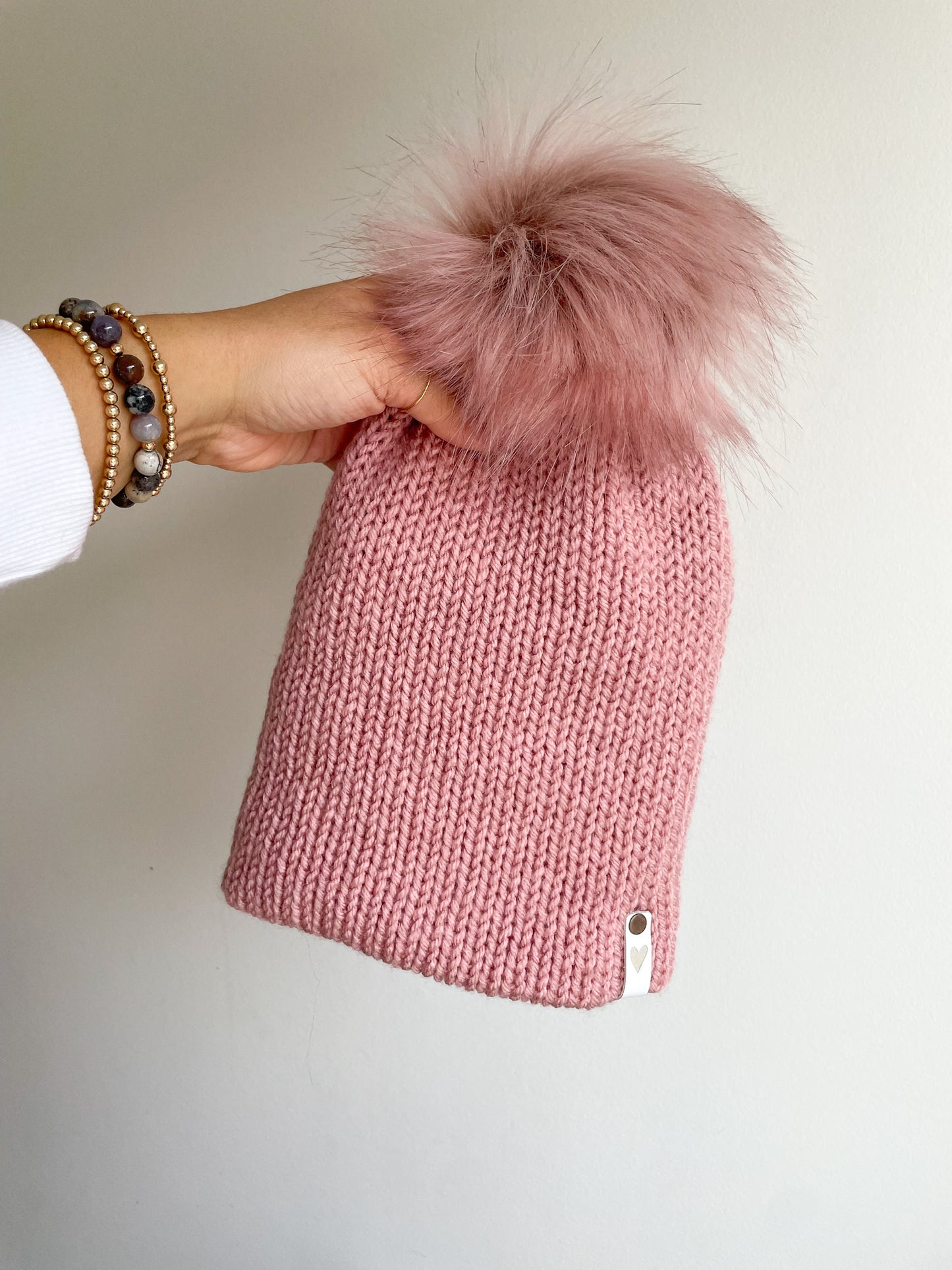 DOUBLE KNIT POM BEANIE - PINK