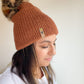 DOUBLE KNIT POM BEANIE - CARAMEL