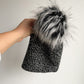 READY TO SHIP - DOUBLE KNIT POM BEANIE in BLACK MARLED, SIZE TEEN/ADLT