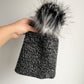 READY TO SHIP - DOUBLE KNIT POM BEANIE in BLACK MARLED, SIZE TEEN/ADLT