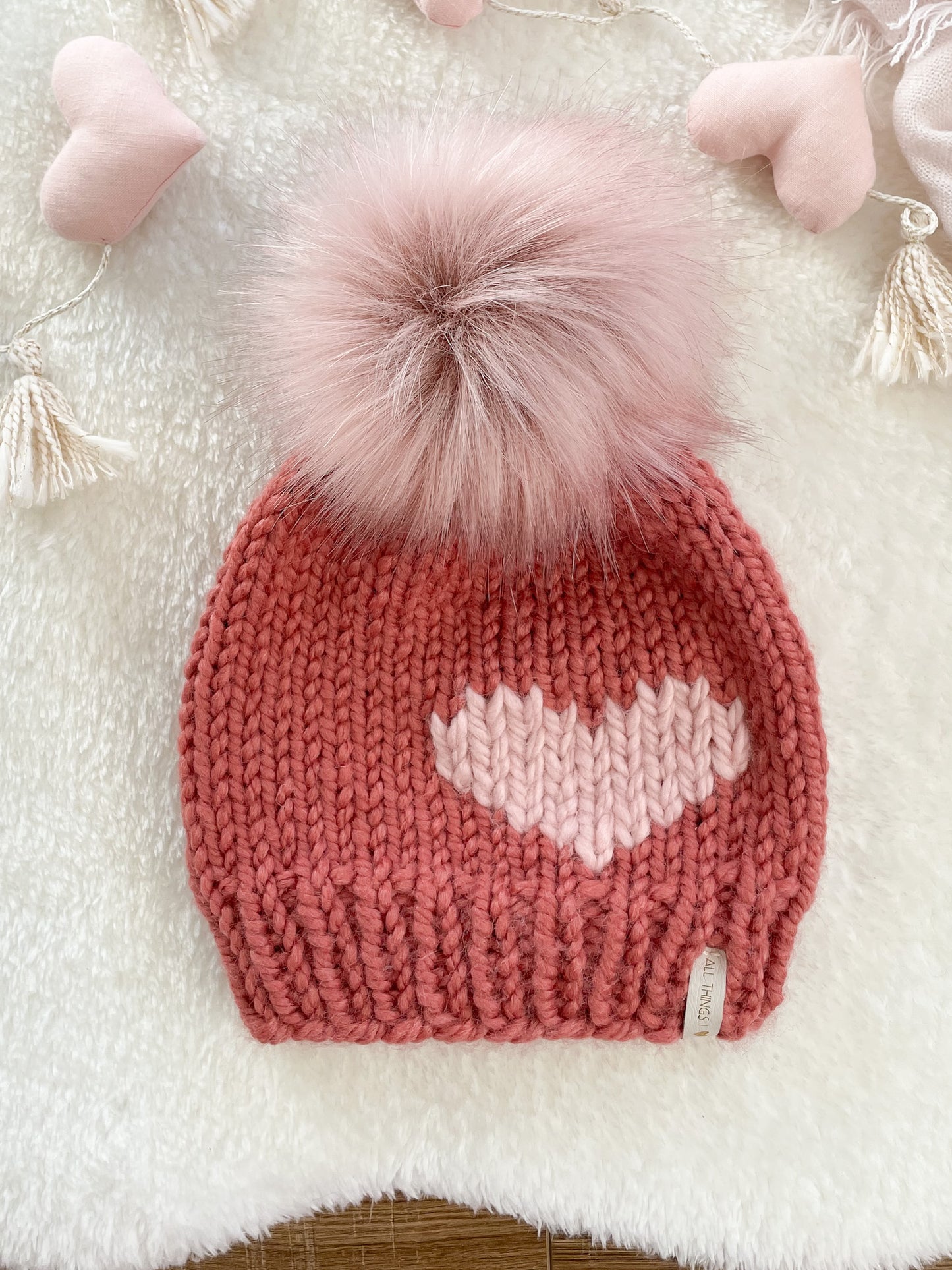 SWEET HEART BEANIE - NEWBORN TO ADULT SIZE - MADE TO ORDER